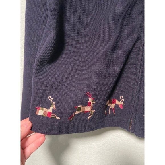 Vintage Christopher and Banks Women's Holiday Navy Blue Zip Up‎ Sweater Medium - Picture 3 of 7